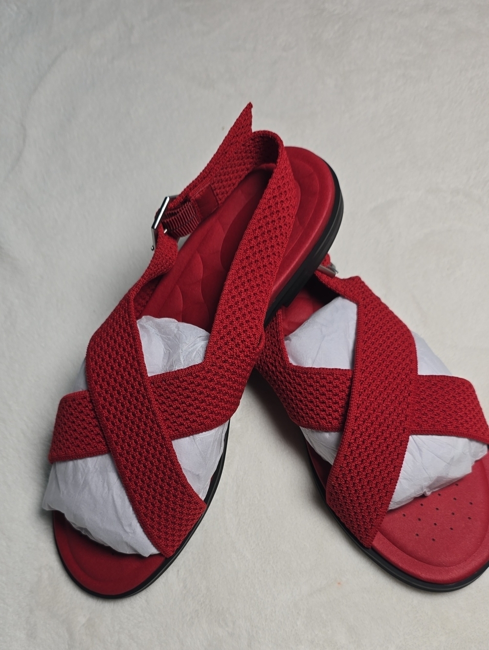 Vivaia Pamela Round Toe Red Crisscross Knit Sandals - Comfortable Summer Slip-On